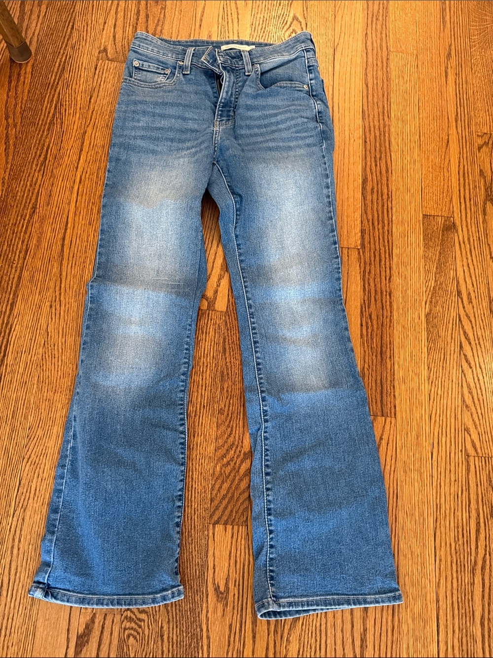 Women’s Blue Flare Jeans — Mid Wash Wide Leg